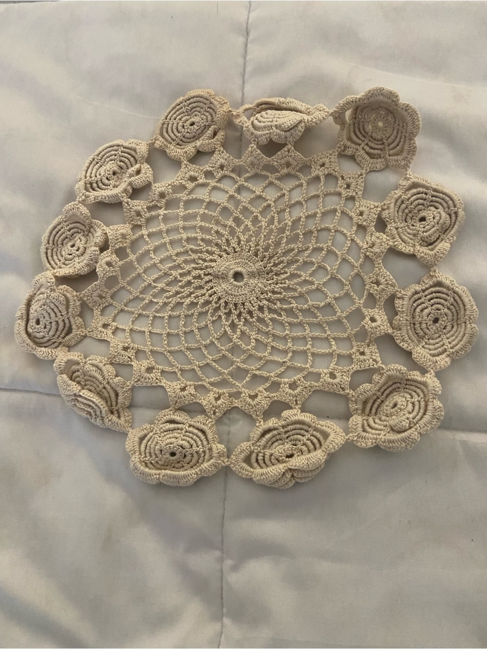 Handmade Crochet Rose Doily - Cream